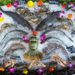 a display of fish in a fish market.