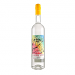 a bottle of white wine with a yellow cap.