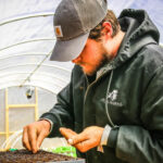 Farmer planting seeds