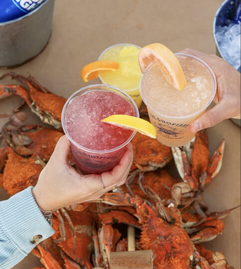 Drinks and steamed crabs