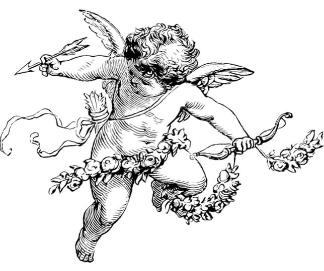 a drawing of an angel with flowers around it.