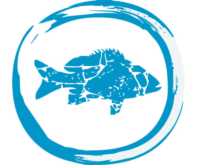 a drawing of a fish in a circle.