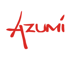 the word azumi written in red on a black background.