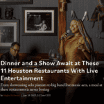 a poster advertising a restaurant with a woman singing into a microphone.