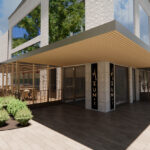 a rendering of the exterior of a restaurant.
